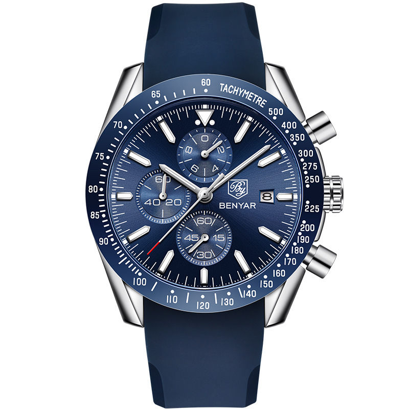 Thumbnail: Chronograph Quartz Watch with Blue Silicone Strap & Gold Case
