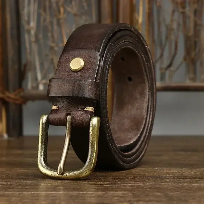 Thumbnail: 3.3CM Genuine Leather Belt Men Luxury Strap Men Pure Cowhide Copper Buckle Belt