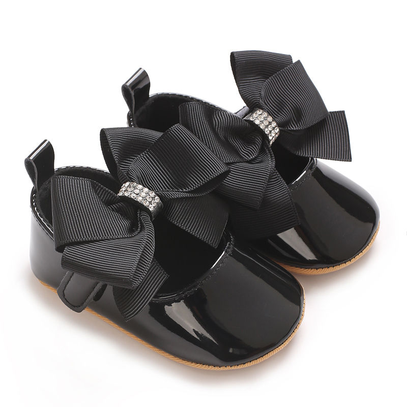 Thumbnail: VALEN·SINA Princess Baby Shoes – Butterfly Bow PU First Walkers for Girls
