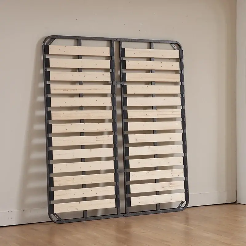 Thumbnail: Simple Wooden Platform Bed Frame with Metal Base – Tatami Style Design