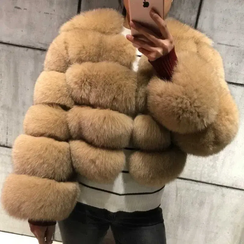 Thumbnail: Women’s Luxury Short Faux Fur Puffer Jacket with Turn‑Down Collar