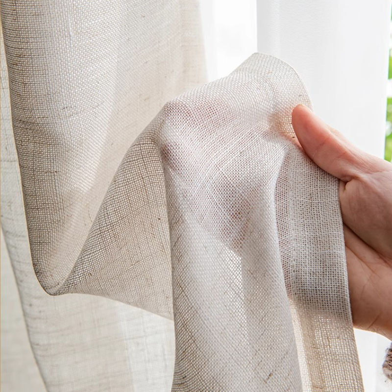 Thumbnail: Modern Cotton Linen Beige Sheer Tulle Curtains for Living Room & Bedroom