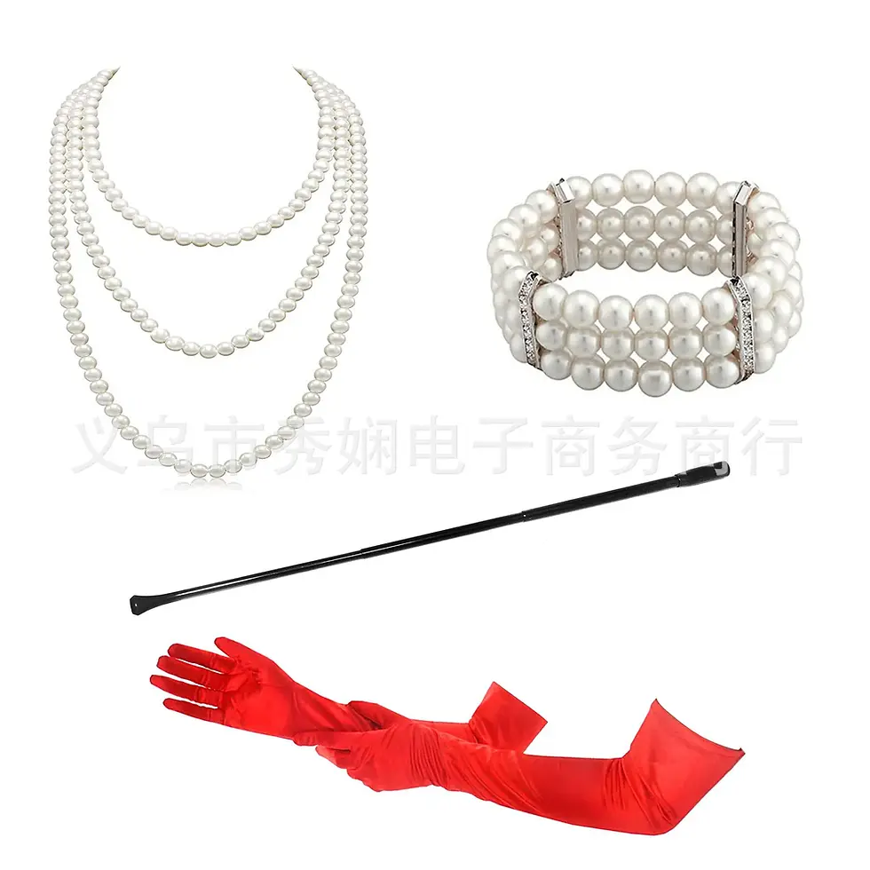 Thumbnail: Imitation Pearl Necklace & Crystal Collar Set Audrey Hepburn Style