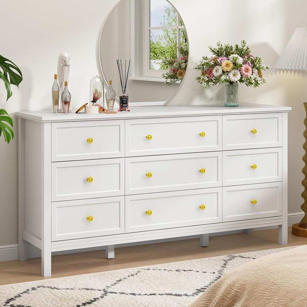 Elegant Bedroom Storage Set with Deep Drawers and Gold Handles
