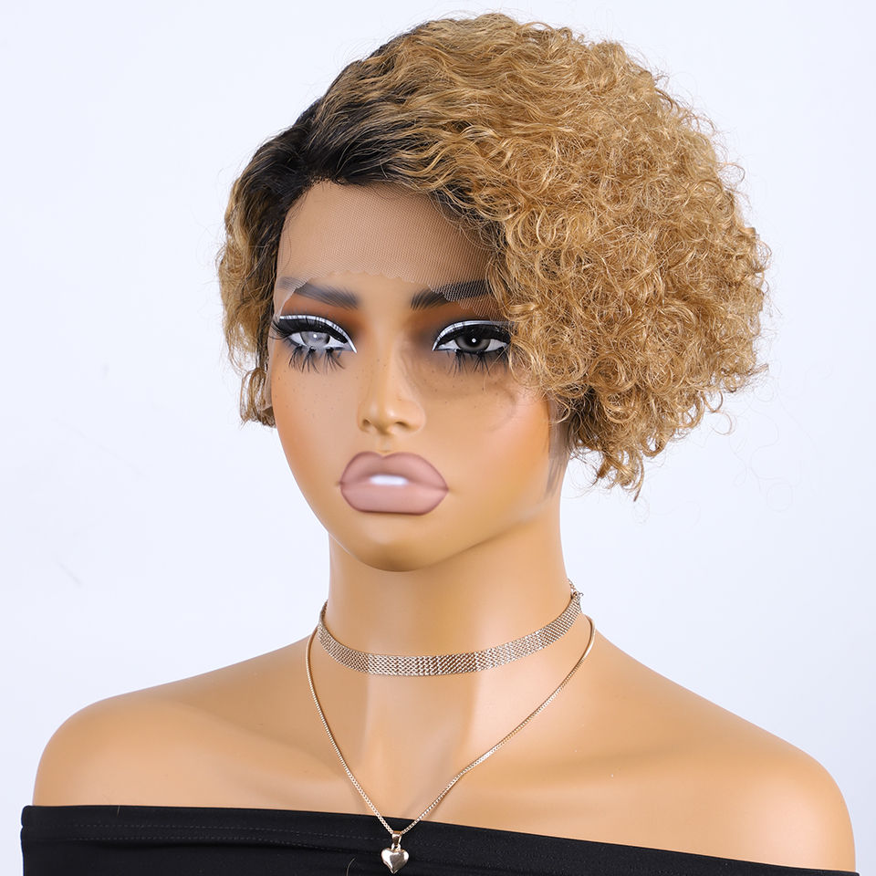 Thumbnail: Pixie Cut Short Bob Wig Human Hair 13x6x1 Lace Curly Afro Kinky Wave