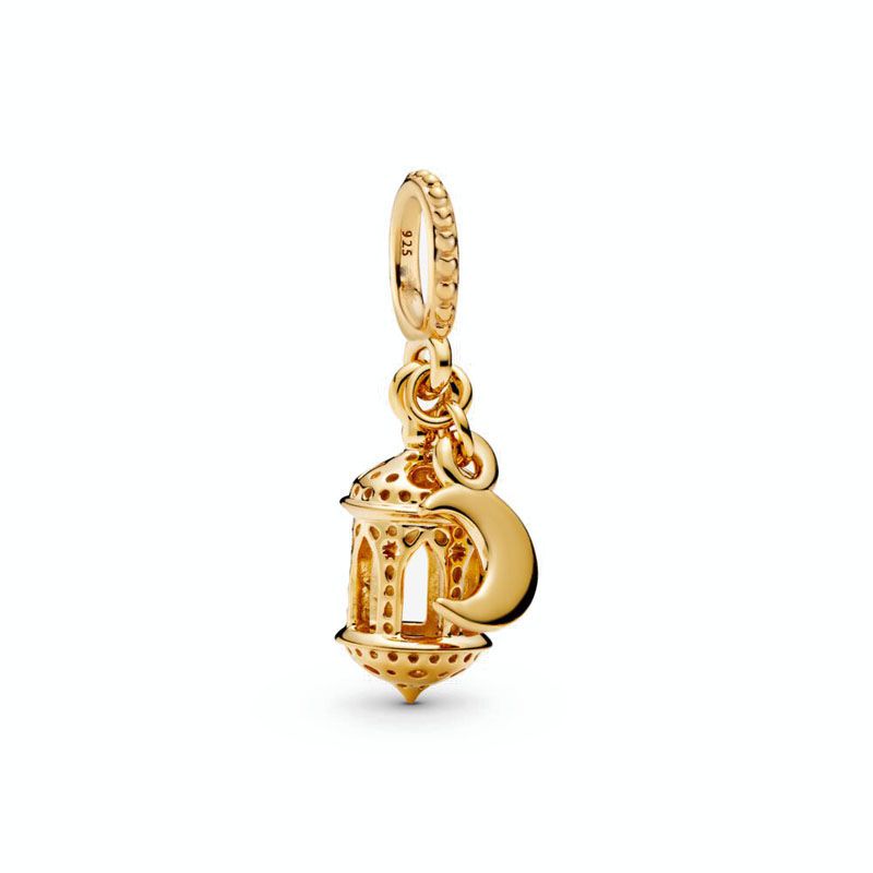 Thumbnail: Silver and Gold Love Heart Charm with Sun Lock and Key Bead Pendant for Bracelet