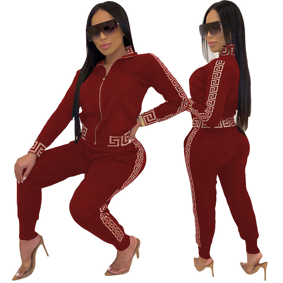 Thumbnail: Elegant Sportswear Set – Zip-Up Hoodie with Maze Pattern and Matching Pants