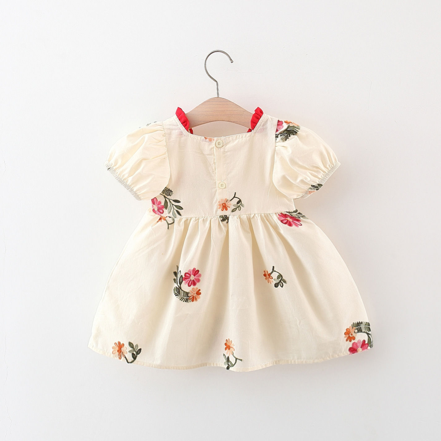Summer Baby Girl Dress – Embroidered Cotton Skirt with Puff Sleeves, Cute A-Line