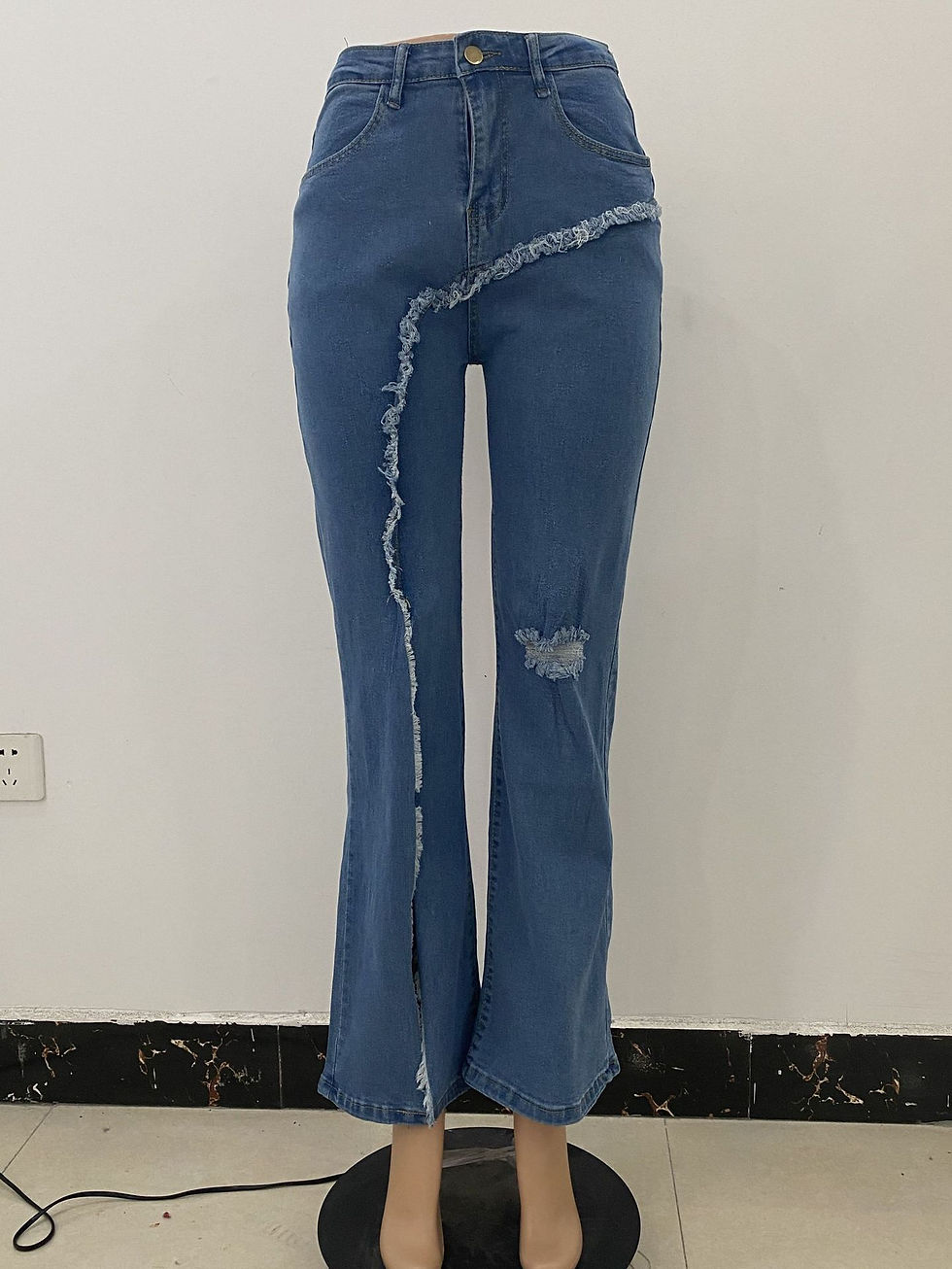 Thumbnail: Slim Fit Split Flared Bell Bottom Denim Jeans Women Vintage Fall Style