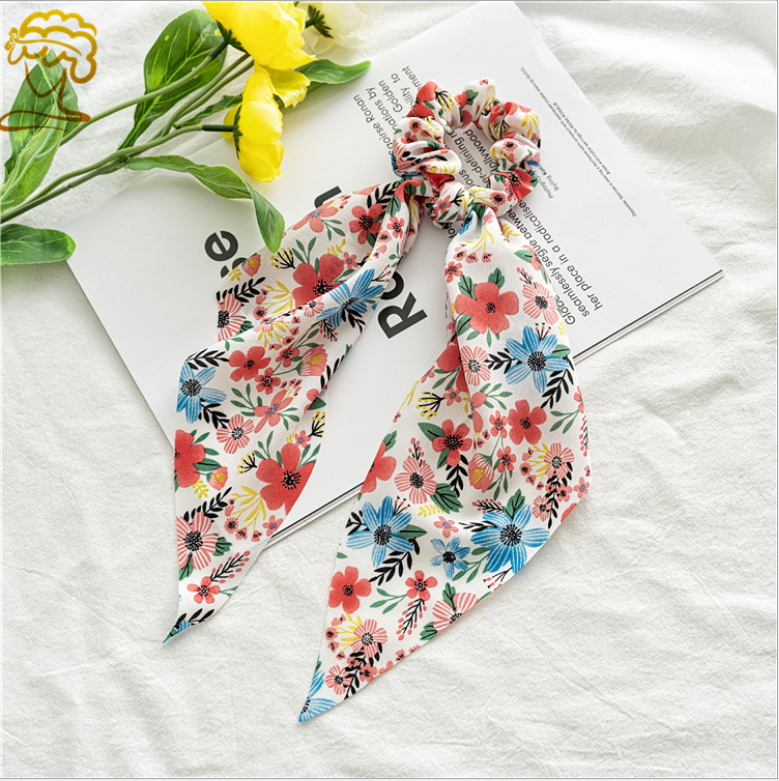 Thumbnail: Fashion Print Bow Satin Hair Bands for Girls – Long Ribbon Ponytail Tie