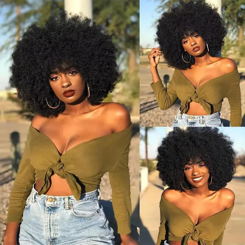 Thumbnail: Crown Hair Afro Kinky Bob Wig Glueless Brazilian Human Hair