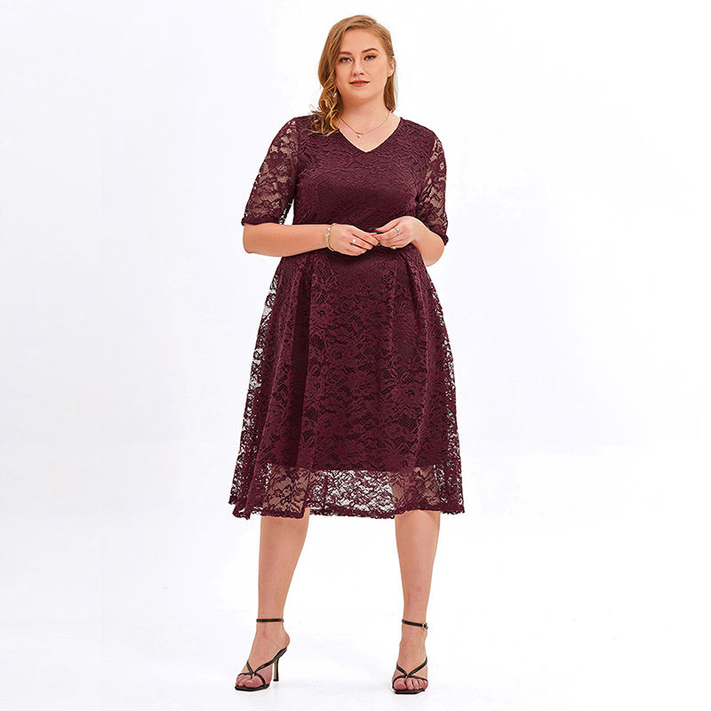 Thumbnail: Short Sleeve Plaid Print Dress Plus Size Round Neck Casual Summer Wear