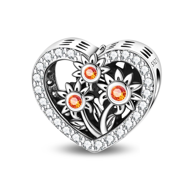Thumbnail: Sterling Silver Multi Colored Heart Charm Bead Pendant for DIY Bracelet Jewelry