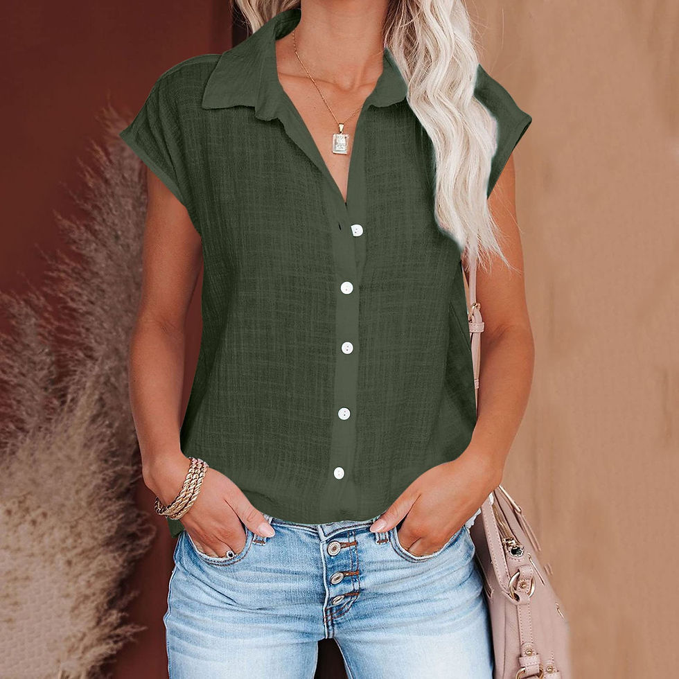 Thumbnail: Cotton Linen Short Sleeve Shirt – Casual Summer Turn-Down Collar Top