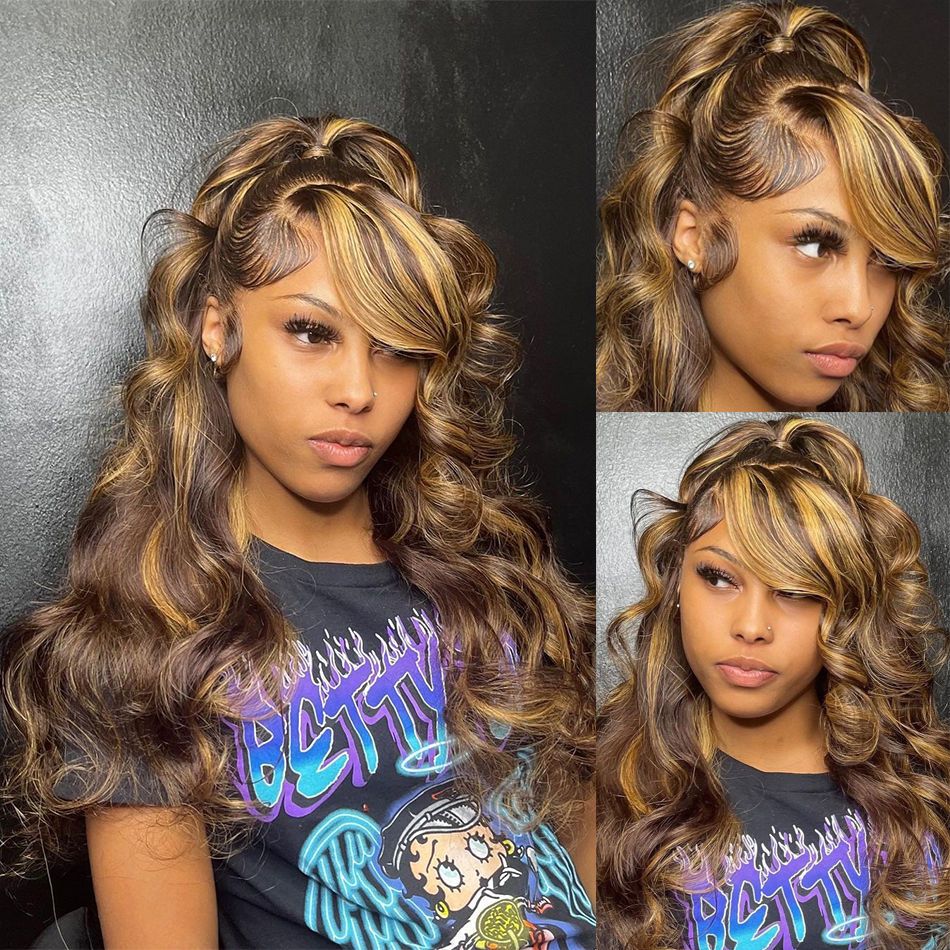 Thumbnail: Blonde Highlight Body Wave Wig with 13x6 HD Lace Frontal Brazilian Hair