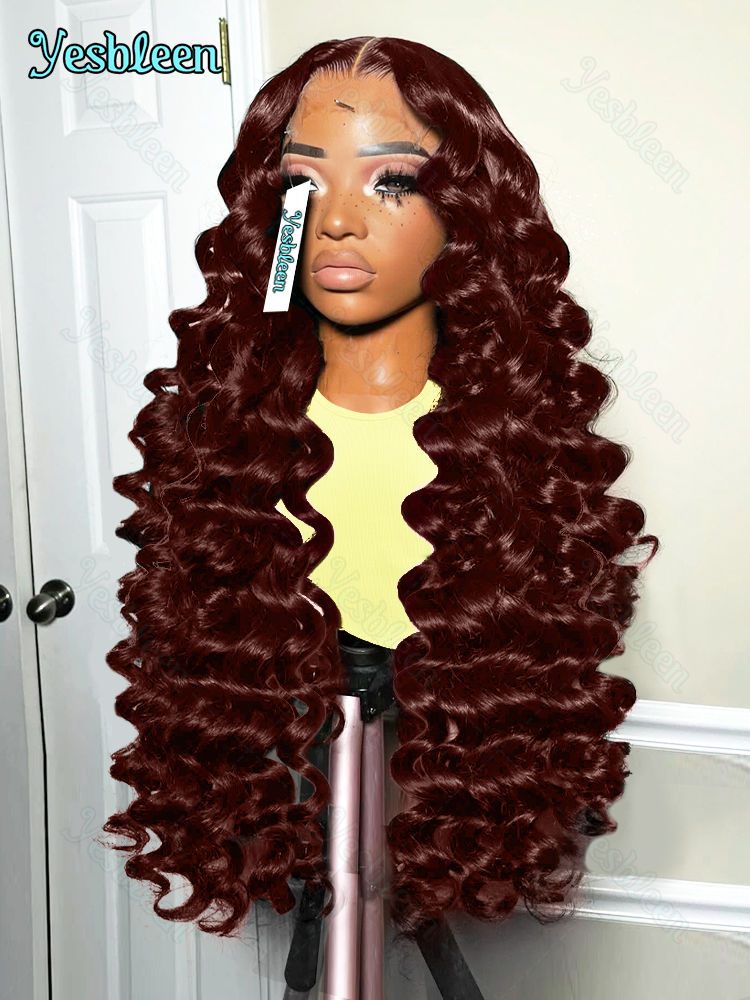 Reddish Brown Loose Wave Wig – 30/34 Inch, 13x4/13x6 Lace Front