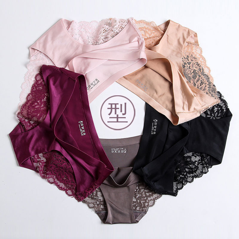 Seamless Ice Silk Satin Lace Briefs Women Soft Comfort Underwear