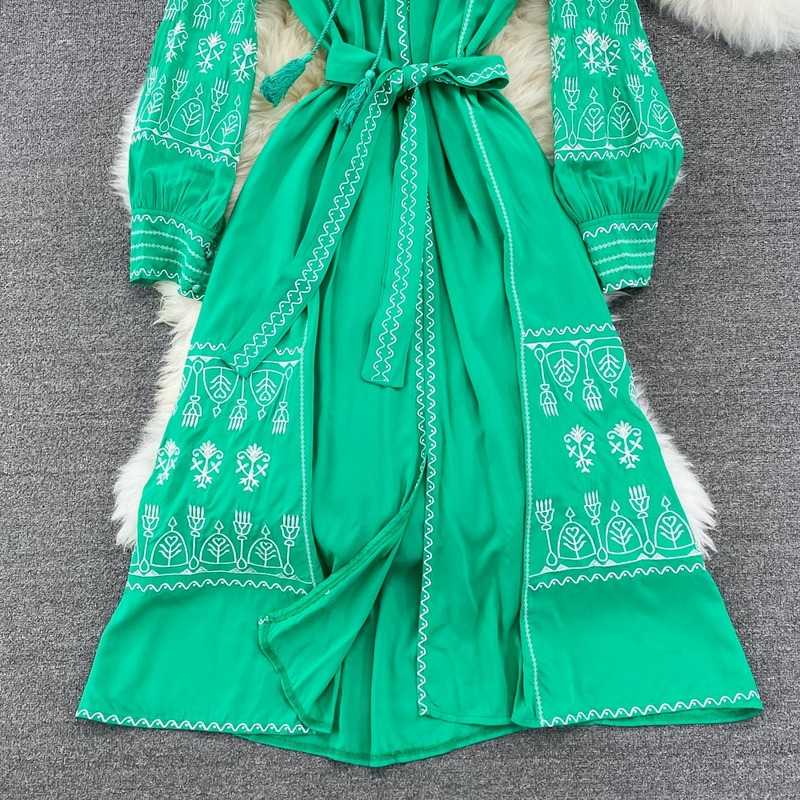 Thumbnail: Embroidered Bohemian O‑Neck Maxi Dress – French Elegant Summer