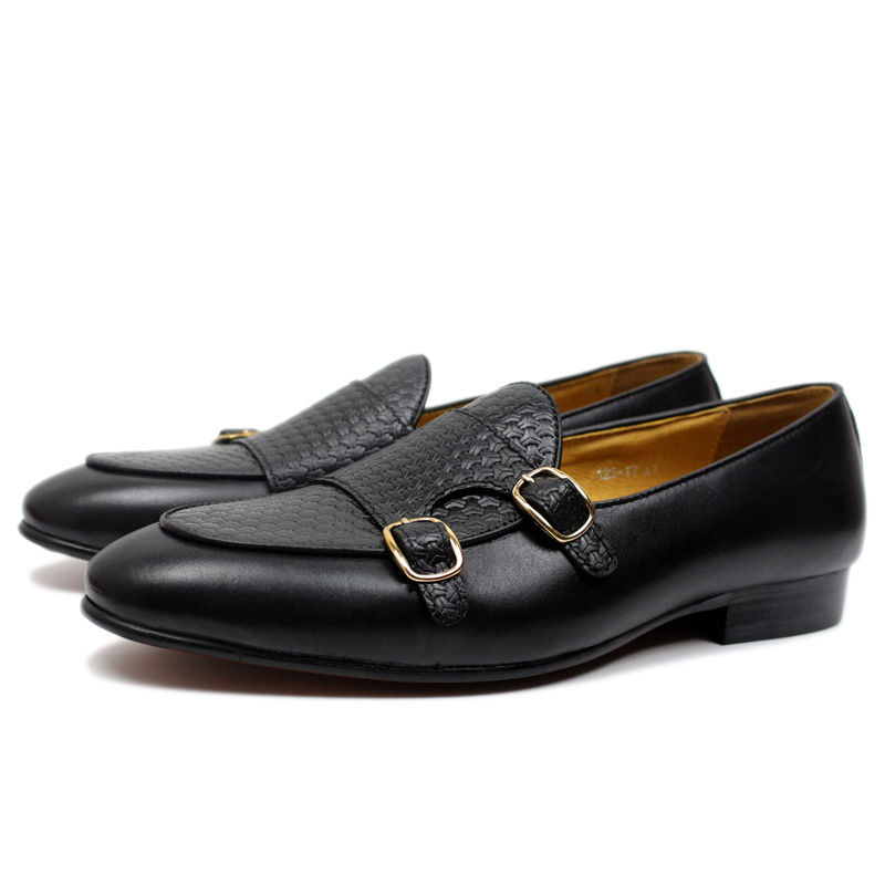 Thumbnail: FELIX CHU Hand-Painted Leather Men’s Loafers with Monk Strap – Black & Brown