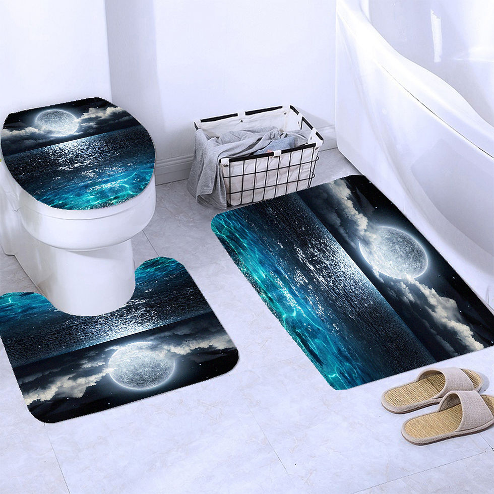 Thumbnail: Moonlight Sea Starry Sky Shower Curtain Set – Bath Rug & Mats
