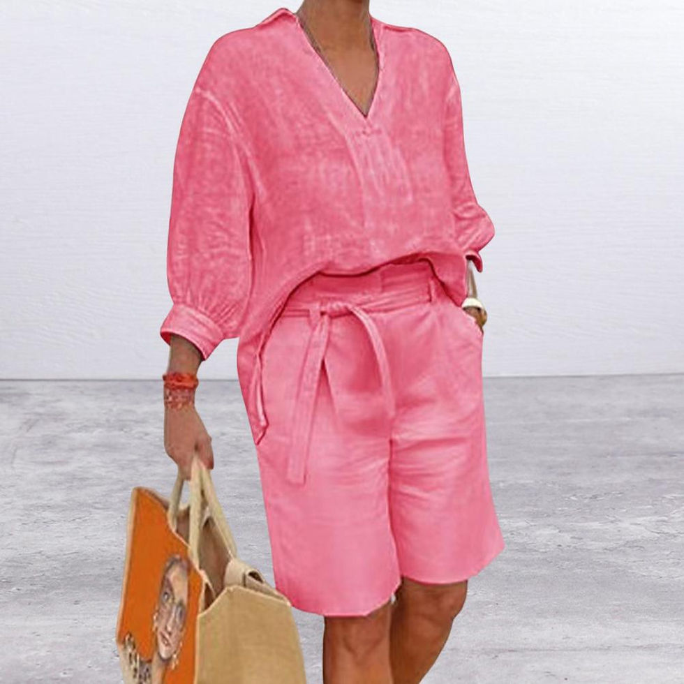 Thumbnail: Womens Cotton Linen Casual Business Set with Sash Belt and Loose Fit