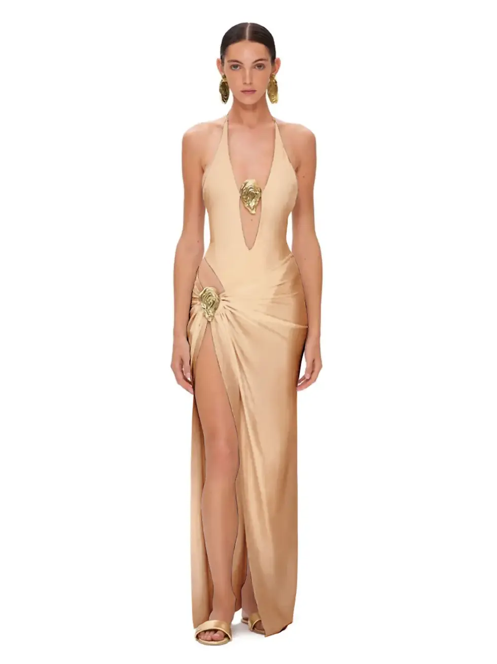 Thumbnail: Deep V-Neck Swimsuit with Skirt 2 Piece Backless Beachwear