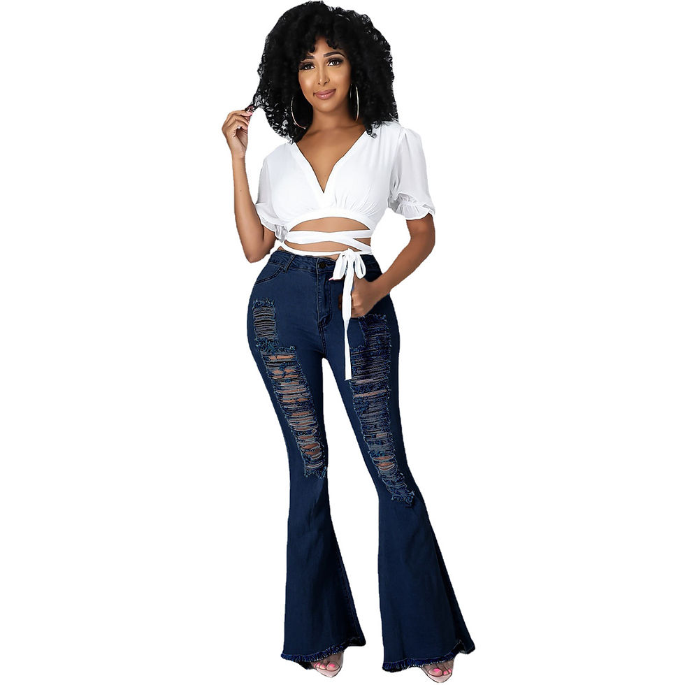 Thumbnail: High Waist Flare Jeans for Women Ripped Elastic Fit Casual Spring Denim