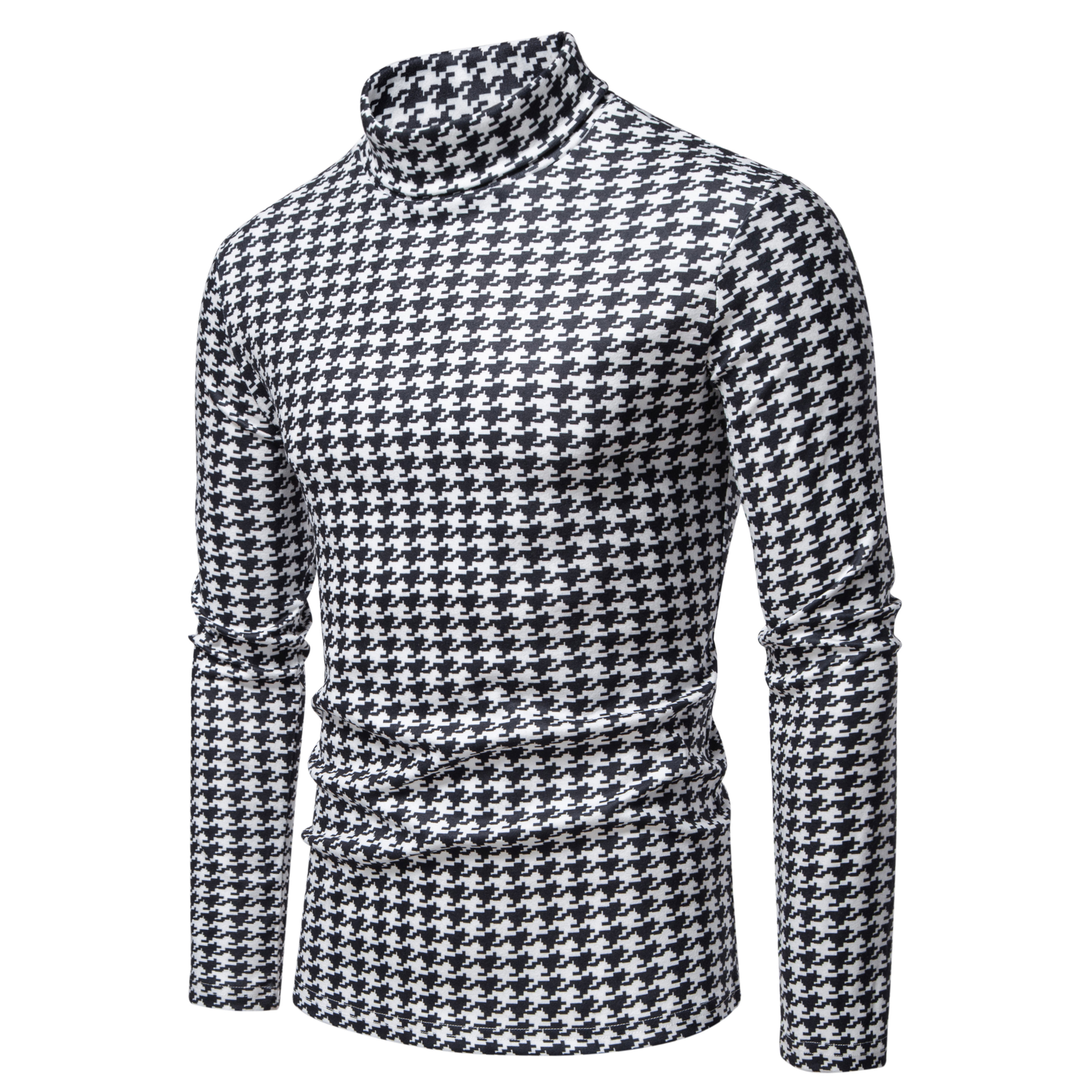 Men’s Houndstooth Turtleneck Fleece Sweater – Casual Knit Pullover