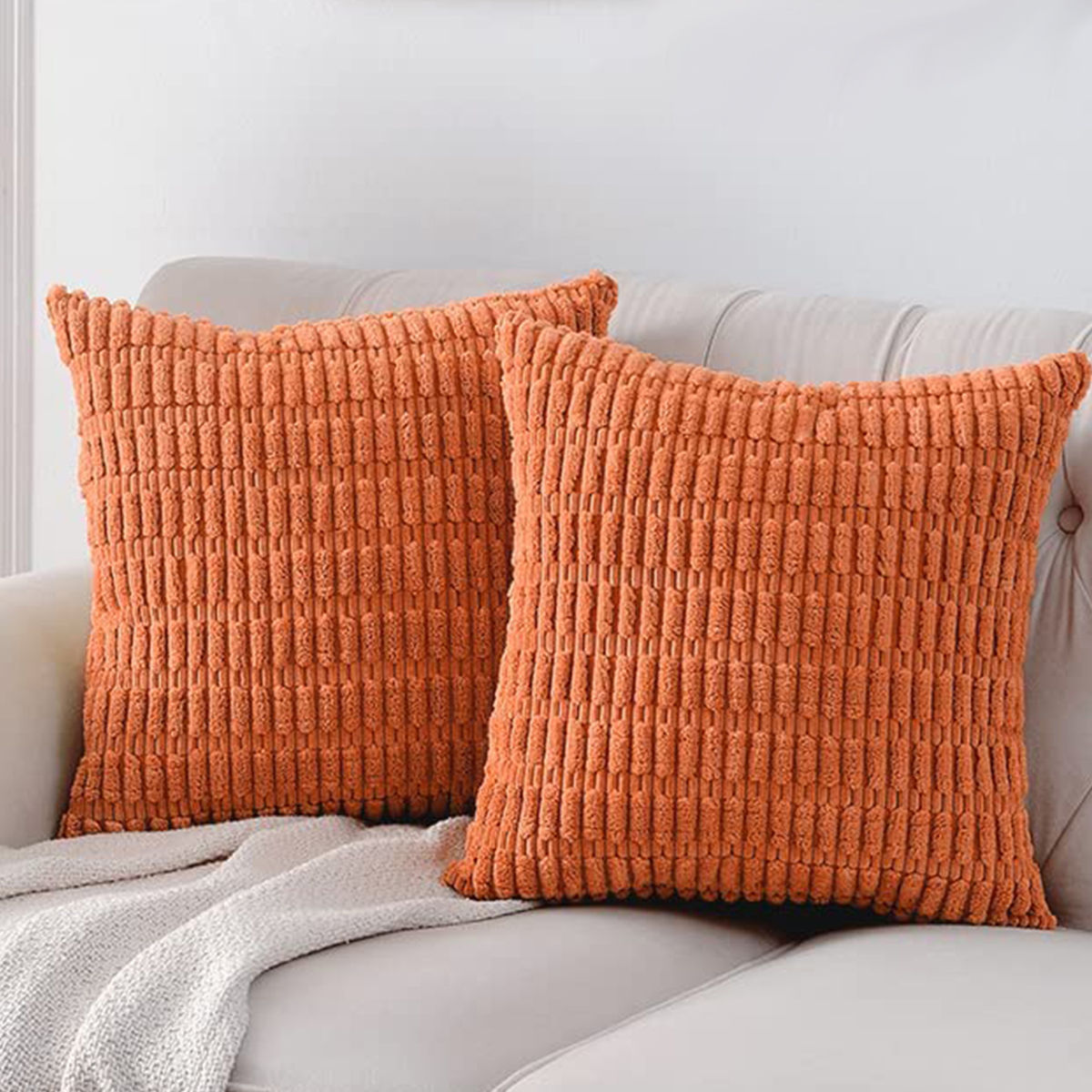 Super Soft Striped Corduroy Pillow Cover – Cushion Case for Couch