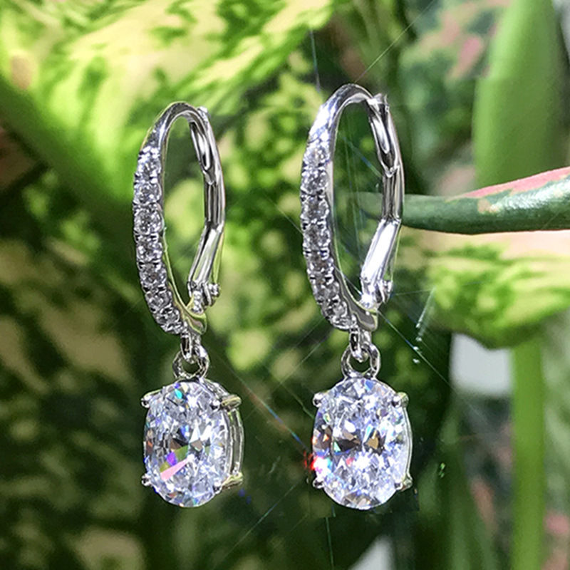 Thumbnail: Lab Emerald Zircon Drop Earrings for Women – 925 Sterling Silver Classic Design