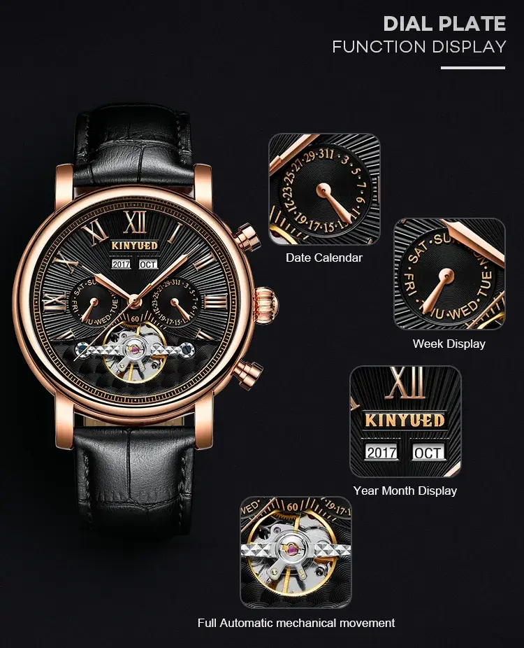 Thumbnail: Luxury Automatic Leather Watch – Men's Waterproof Wristwatch with Calendar