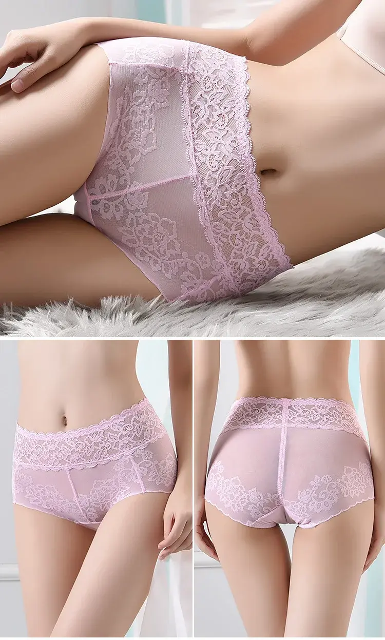 Thumbnail: Women’s Lace High Waist Panties Transparent Stretch Briefs