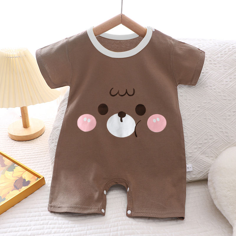 Thumbnail: Infant Toddler Cotton Summer Romper Short Sleeve Animal Print