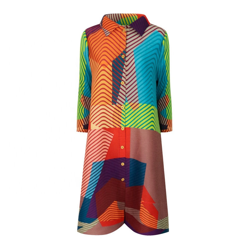 Thumbnail: Women’s Plus Size Pleated Geometric Print Office Midi Dress