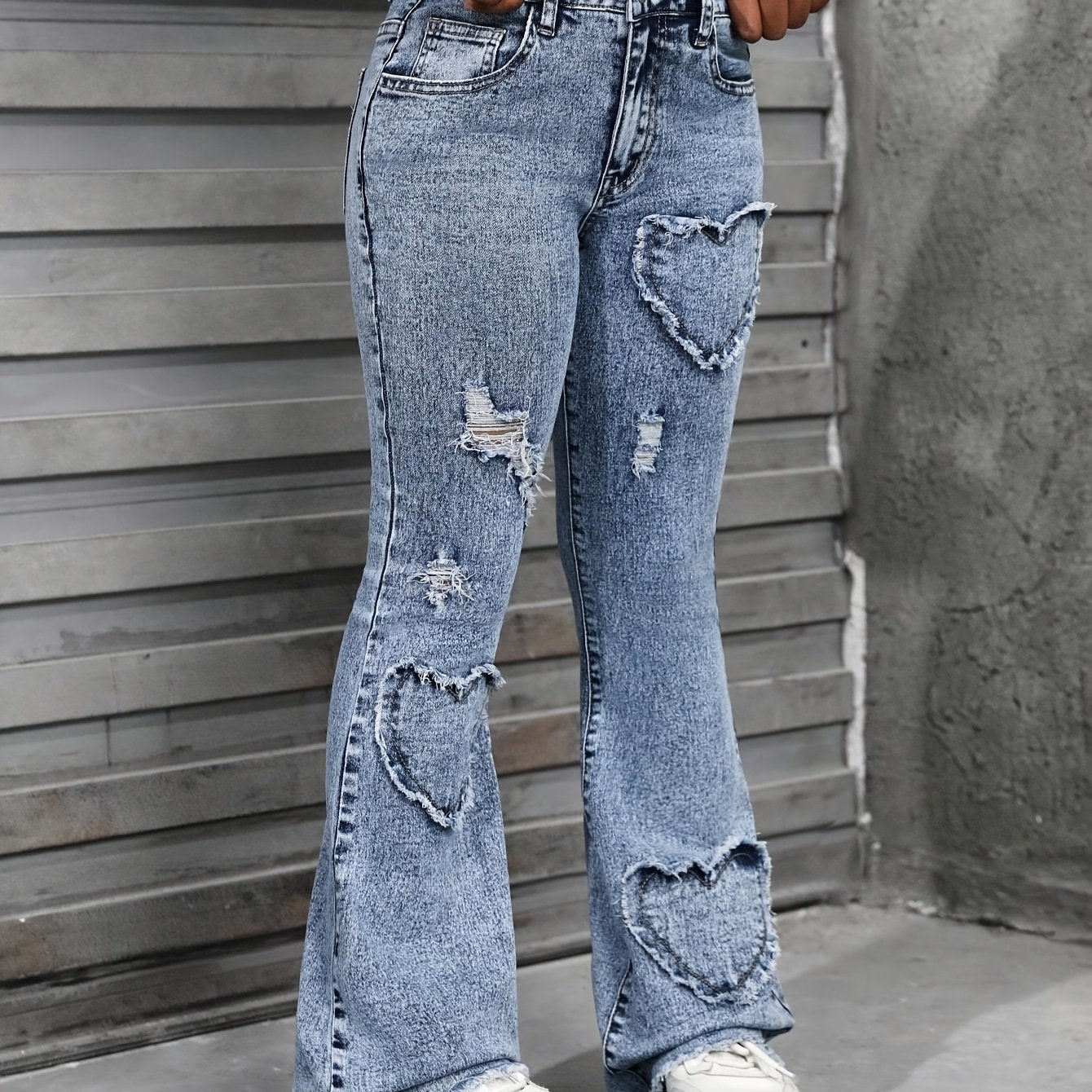 8-12 Years Y2K K-POP Washed High-Rise Ripped Flared Bell-Bottom Jeans