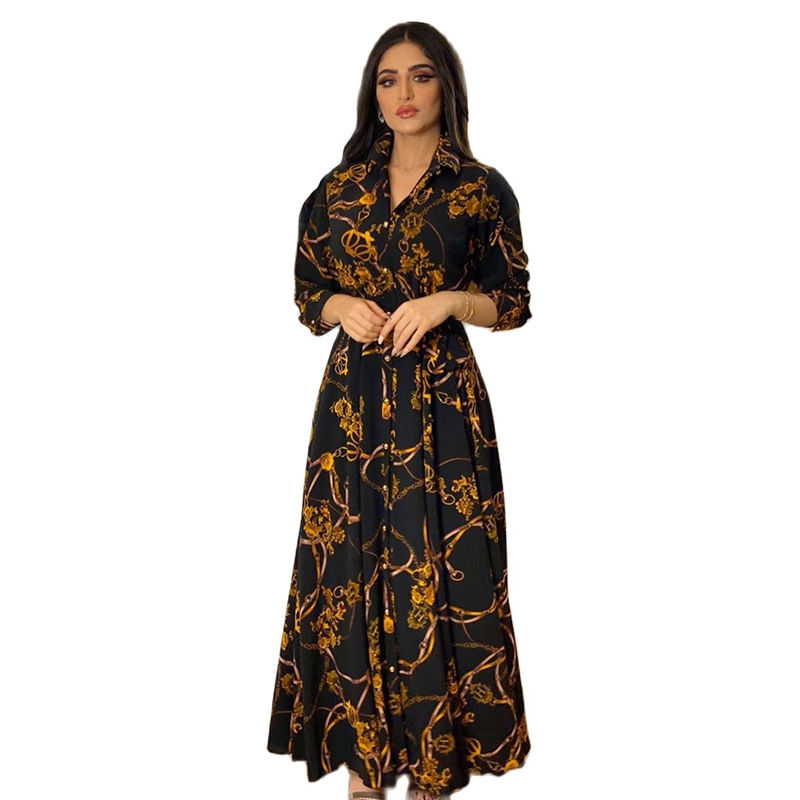 Thumbnail: Women's Modest Printed Long Sleeve Dress Plus Size Casual Wear