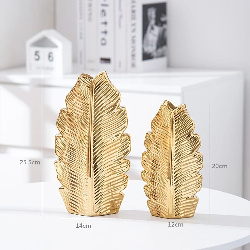 Thumbnail: 2Pcs/Nordic black gold plating leaf ceramic vase