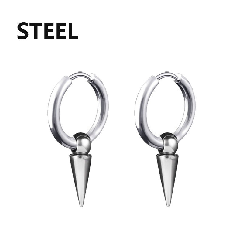 Thumbnail: Punk Gothic Stainless Steel Cross Drop Earrings