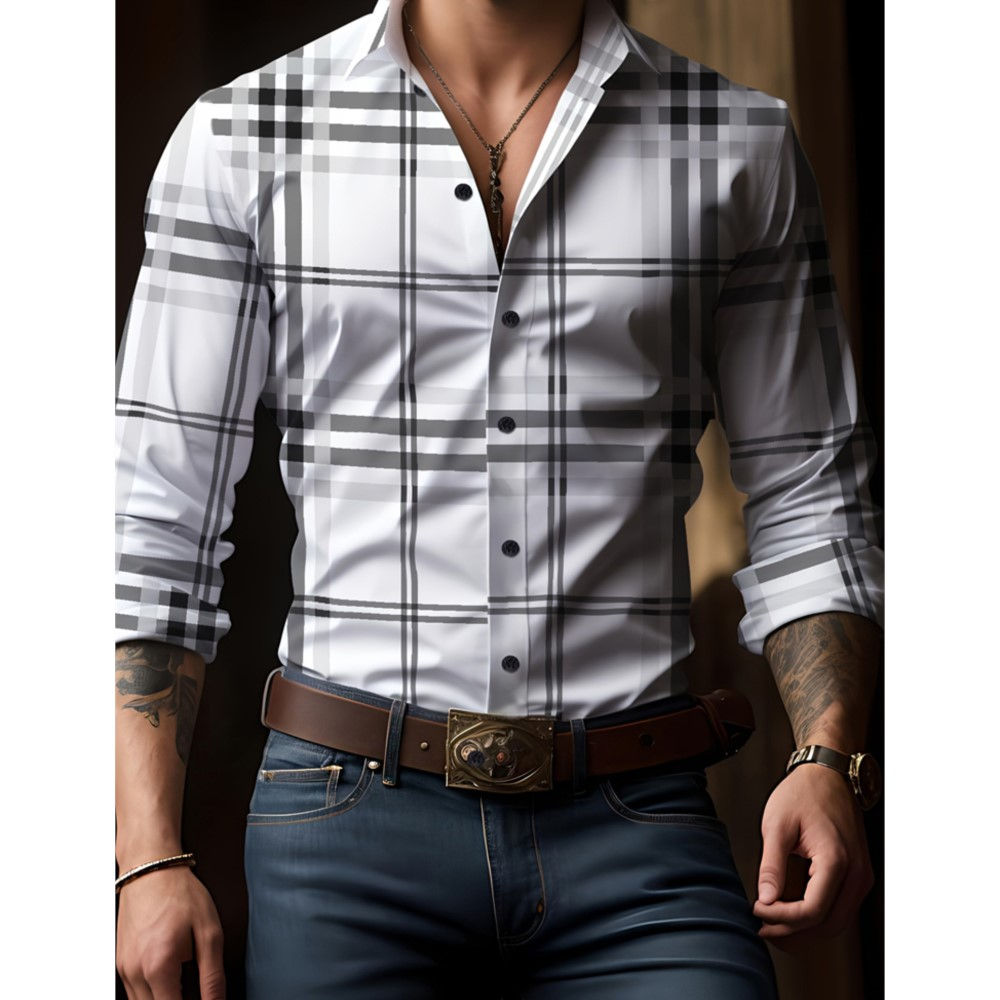Men's Check Print Long Sleeve Shirt – Luxury Button Down