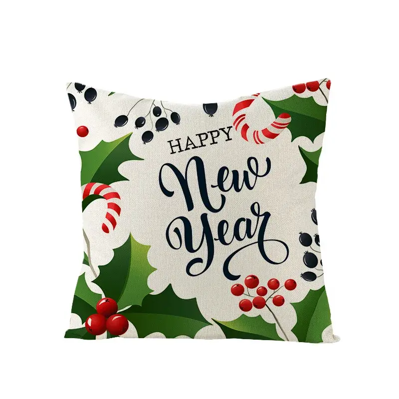 Thumbnail: 45x45CM Linen Christmas Pillow Case with Bird, Trees, Garland & Floral Print