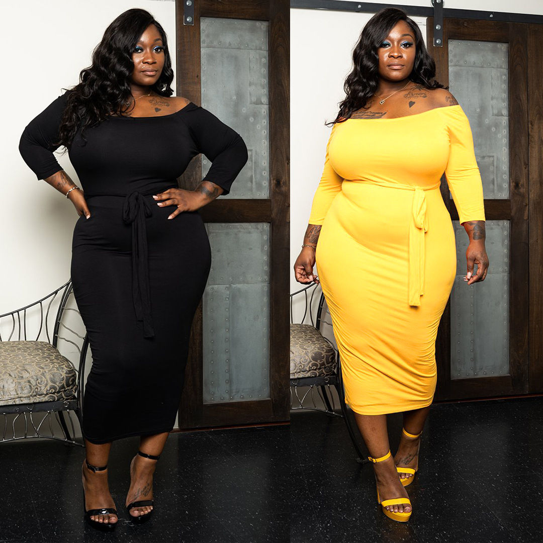 Women’s Plus Size Strapless Long Sleeve Bodycon Dress Curve Fit 5XL