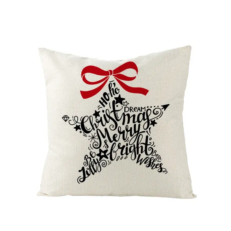 Thumbnail: 45x45CM Linen Christmas Pillow Case with Bird, Trees, Garland & Floral Print