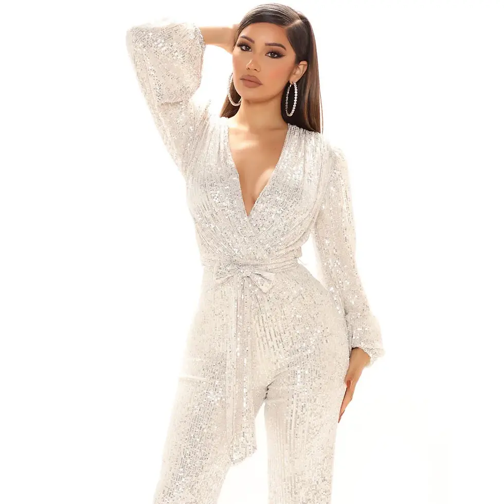 Thumbnail: Sequin V-Neck Wide Leg Pants Set Elegant One Piece Fashion Party Outfit