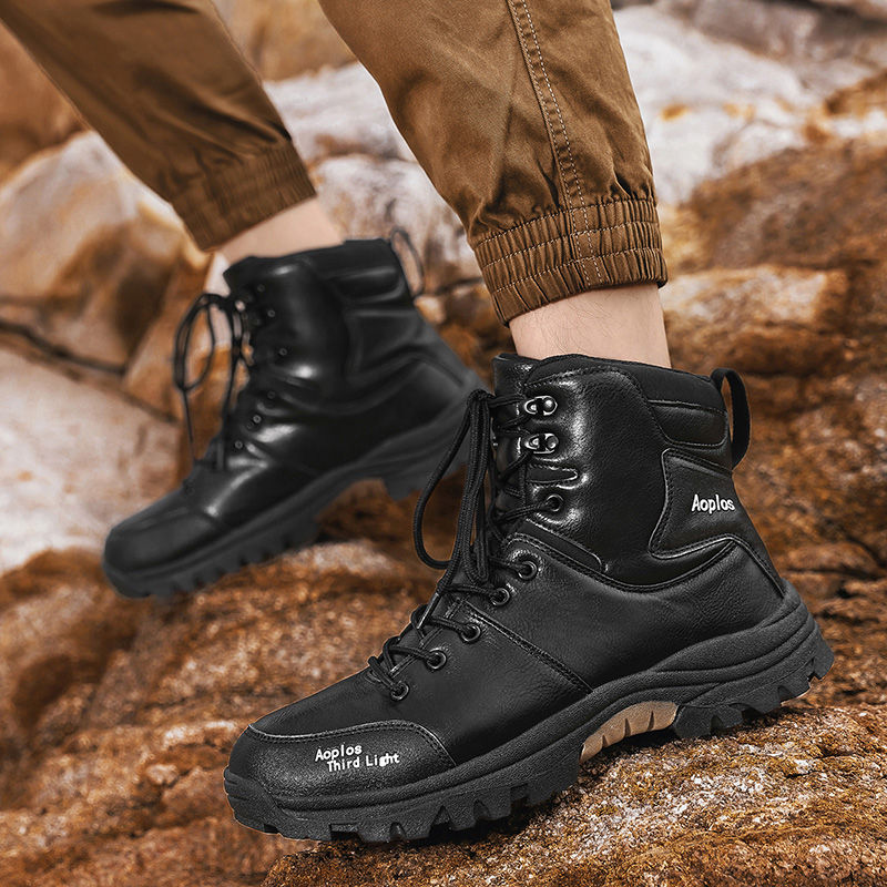 Thumbnail: High Top Tactical Combat Boots for Men Leather Outdoor Training Camp Shoes