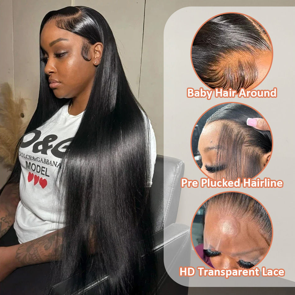 Thumbnail: 30–40 Inch Bone Straight Brazilian Human Hair Wig – Lace Frontal