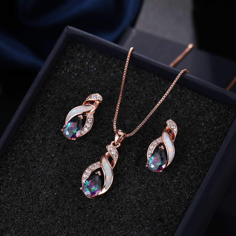Thumbnail: Luxury Pendant Necklace 925 Sterling Silver Blue Opal Jewelry Set for Women