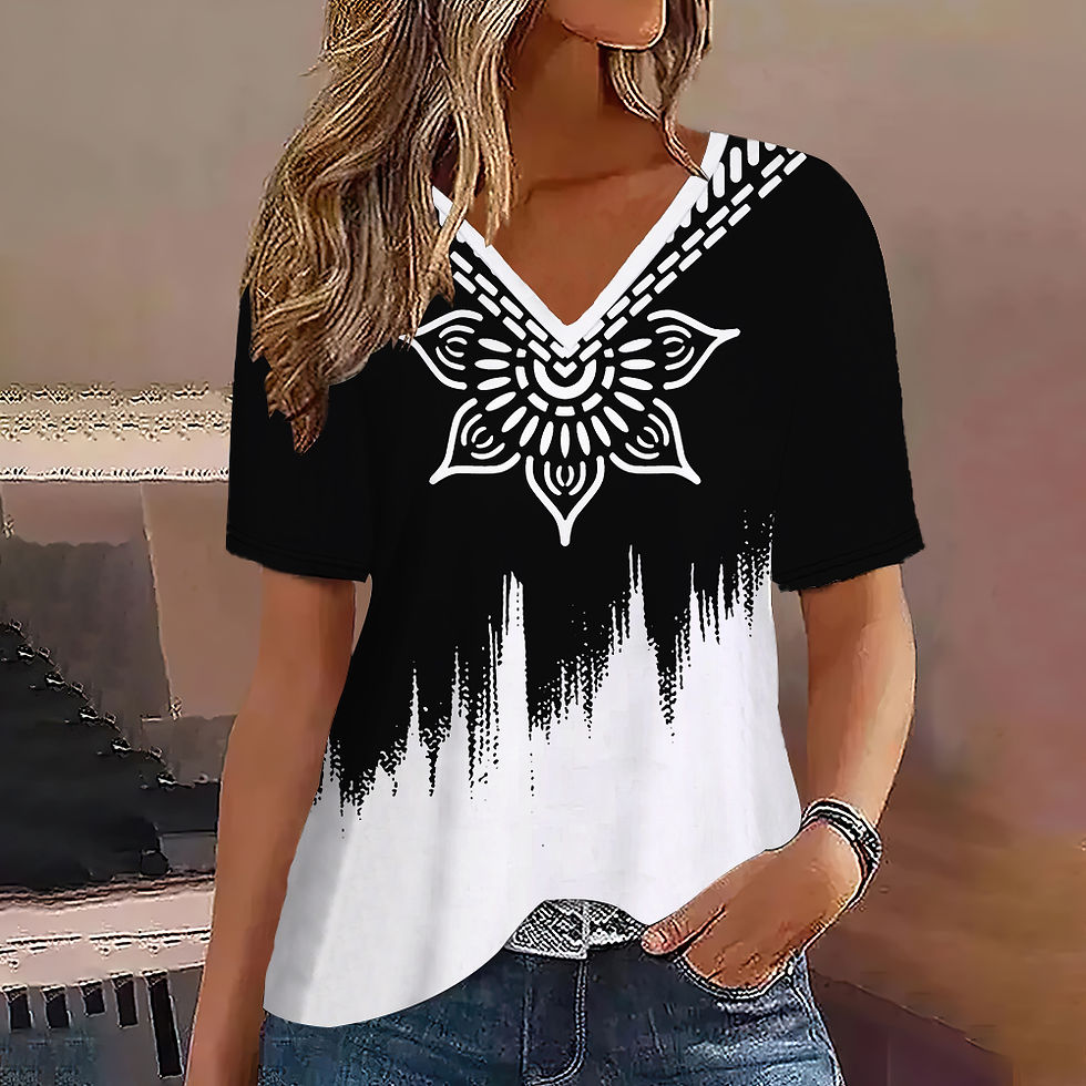 Thumbnail: Fashion Women’s V-Neck Striped Gradient T-Shirt – Short Sleeve Casual Top