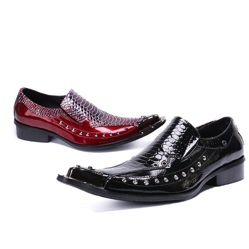 Thumbnail: Men's Pointed Toe Leather Dress Shoes With Metal Detail For Wedding Party Style