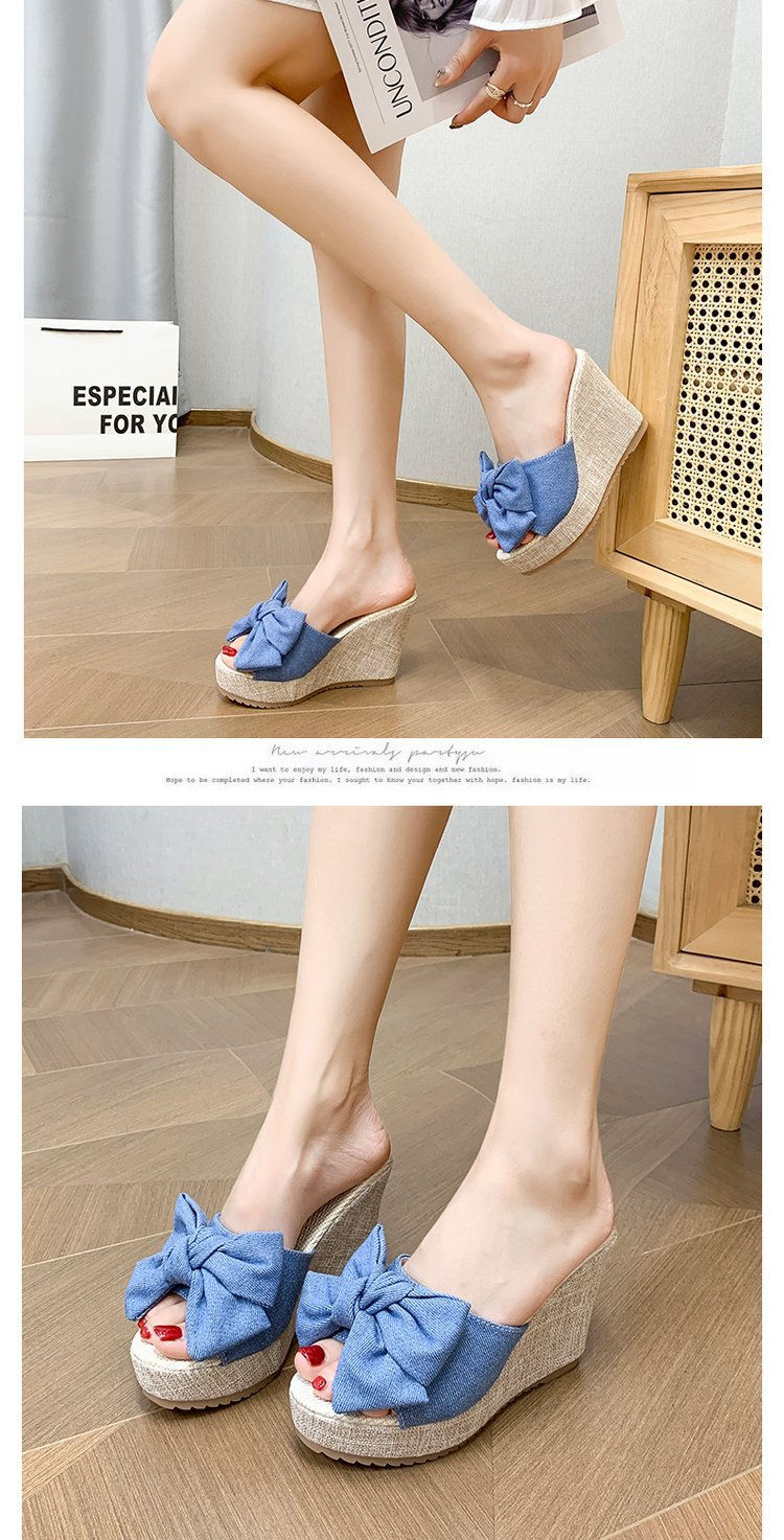 Thumbnail: Womens Platform Wedge Slip On Butterfly Knot Summer Sandals