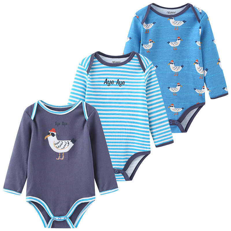 Thumbnail: 3PCS Cartoon Long Sleeve Bodysuits – Unisex Newborn Outfit Set